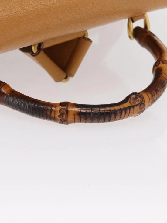 GUCCI Bamboo Backpack Leather Brown Gold